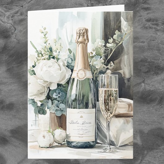 Carte Elégante aquarelle Champagne Bonne Anniversaire