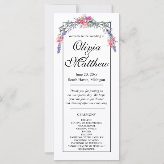 Carte Elégante aquarelle chic rose roses lavande (Devant)