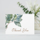 Carte Elégante aquarelle de verdure dorée merci (Debout devant)