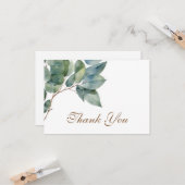 Carte Elégante aquarelle de verdure dorée merci (Devant/Arrière en situation)