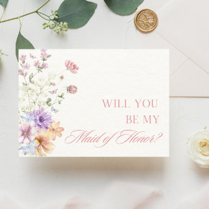 Carte Elégante aquarelle Floral Maid of Honor Propositio