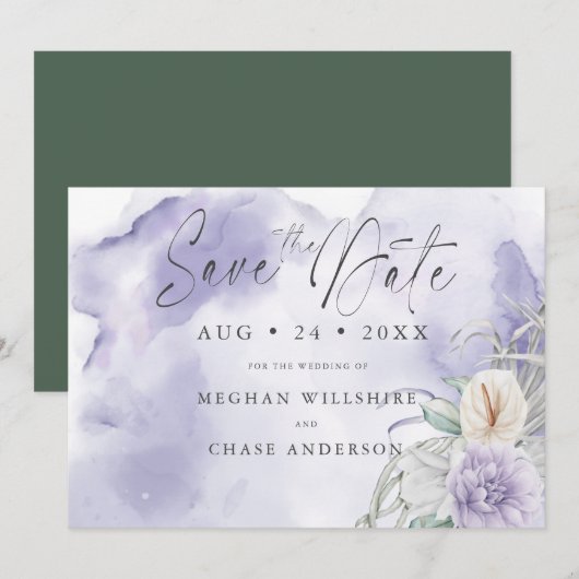 Carte Elégante aquarelle florale Lilac Peony (Devant / Derrière)