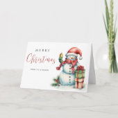 Carte Elégante aquarelle Noël mignon Snowman vacances (Devant)