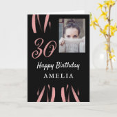 Carte Elégante aquarelle noire rose 30e anniversaire Pho (Fleur jaune)