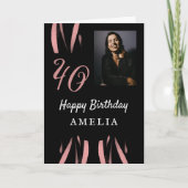 Carte Elégante aquarelle noire rose 40e anniversaire Pho (Devant)
