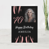 Carte Elégante aquarelle noire rose 70e anniversaire Pho (Devant)