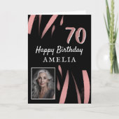 Carte Elégante aquarelle noire rose 70e anniversaire Pho (Devant)