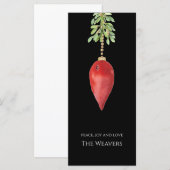 Carte Elégante aquarelle originale Rouge verdure Noël (Devant / Derrière)