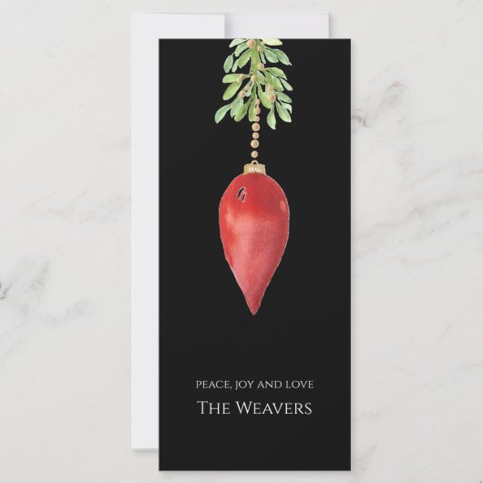 Carte Elégante aquarelle originale Rouge verdure Noël (Devant)