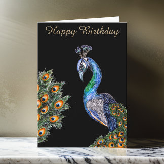 Carte Elégante aquarelle Peacock Anniversaire