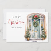 Carte Elégante aquarelle Porte d'hiver Noël (Devant)