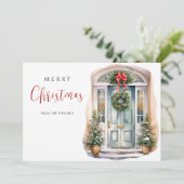 Carte Elégante aquarelle Porte d'hiver Noël (Debout devant)