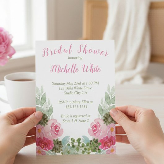 Carte Elégante aquarelle rose