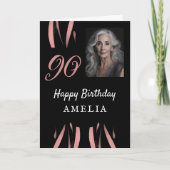 Carte Elégante aquarelle rose noire 90e anniversaire Pho (Devant)