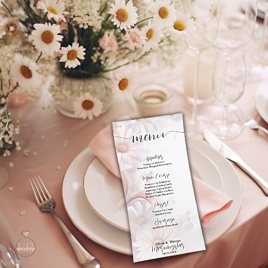 Carte Elégante aquarelle rose pâle marguerites