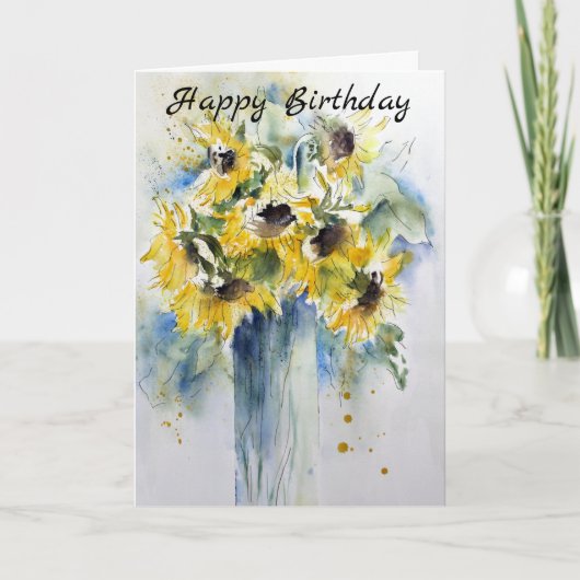 Carte Elégante aquarelle tournesol Joyeux anniversaire (Devant)
