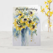 Carte Elégante aquarelle tournesol Joyeux anniversaire (Fleur jaune)