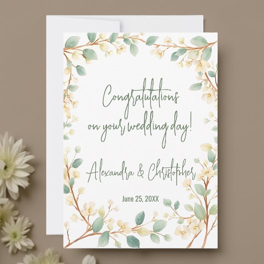 Carte Elégante aquarelle Verdure et florale blanche