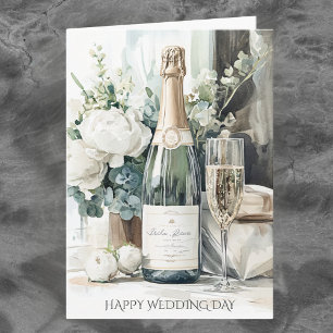 Carte Elégante aquarelle verte Joyeux Mariage du jour de