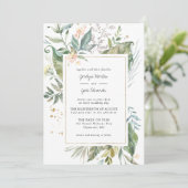 Carte Elégante aquarelle verte | Mariage floral rose (Debout devant)