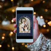 Carte Elégante Arc Photo Joyeux Bleu Bleu Noel