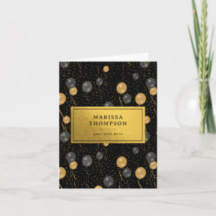 Carte Élégante Black & Gold Balloons Party