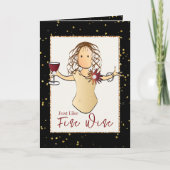 Carte Elégante Black Gold Femme Cartoon Vin Anniversaire (Devant)