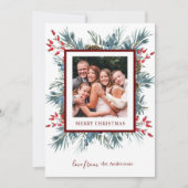 Carte Élégante Botanique d'hiver Noël Photo de Noël (Devant)