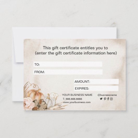 Carte Élégante calligraphie Chute Citrouille floral (Dos)