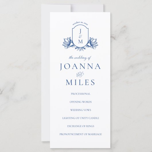 Carte Élégante calligraphie Marseille Blue Crest Program (Devant)