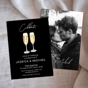Carte Élégante calligraphie Photo Champagne Fiançailles