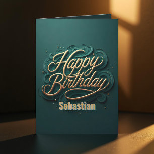 Carte Élégante calligraphie Turquoise et Tourbillonnant