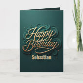 Carte Élégante calligraphie Turquoise et Tourbillonnant  (Devant)