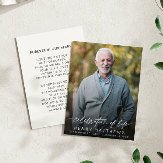 Carte Élégante célébration de la vie Script photo Funéra