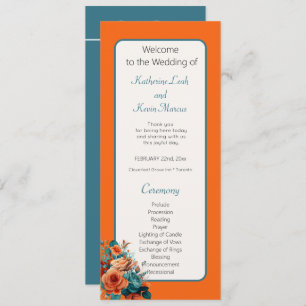 Carte Élégante cérémonie Turquoise et Orange Floral Mari
