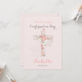 Carte Elégante confirmation rose pâle nom croisé floral (Devant/Arrière en situation)