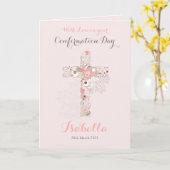 Carte Elégante confirmation rose pâle nom croisé floral (Fleur jaune)