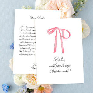 Carte Elégante Coquette Pink Ribbon Bow Bridesmaid Card