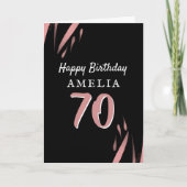Carte Elégante couleur rose noire 70e Joyeux anniversair (Devant)