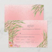 Carte Elégante couleur rose pâle vert floral RSVP (Devant / Derrière)