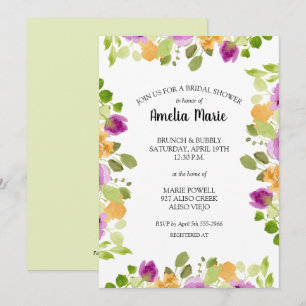 Carte Elégante couleur violet Fête des mariées florale