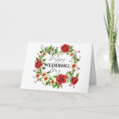 Carte Élégante couronne florale avec Mariage Roses rouge (Devant)