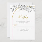 Carte Élégante couronne florale moderne Mariage noir bla (Devant)