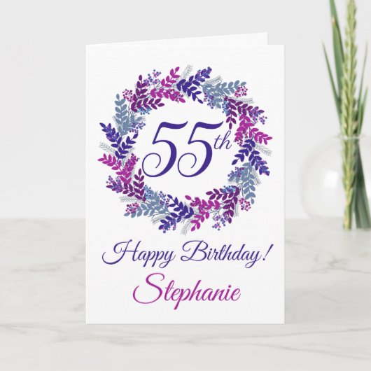 Carte Élégante couronne rose violet 55e anniversaire (Devant)