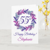 Carte Élégante couronne rose violet 55e anniversaire (Fleur jaune)
