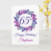 Carte Élégante couronne rose violet 65e anniversaire (Fleur jaune)