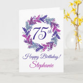Carte Élégante couronne rose violet 75e anniversaire (Fleur jaune)