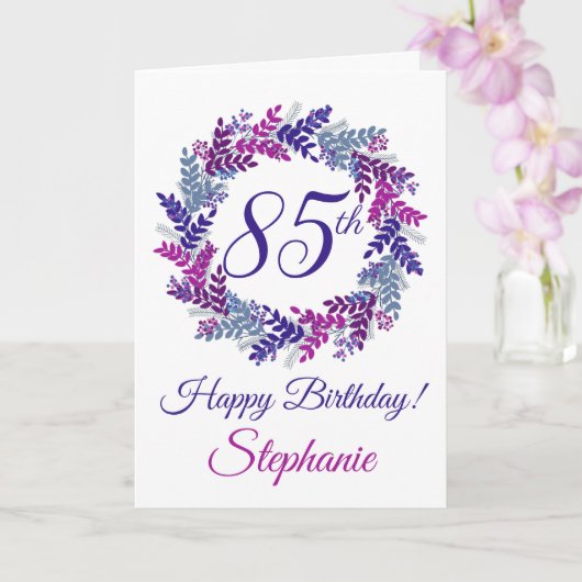Carte Élégante couronne rose violet 85e anniversaire (Orchidée)