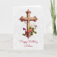 Elégante Croix en bois aux fleurs roses Anniversai