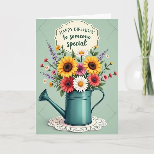 Carte élégante d'anniversaire avec fleurs (Devant)